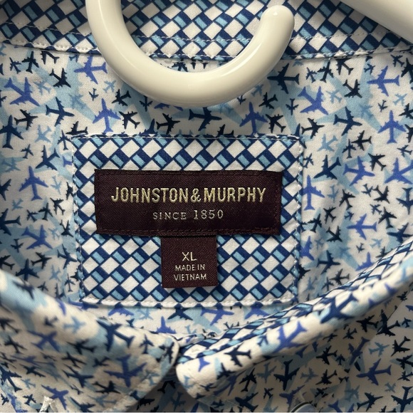 Johnston & Murphy Men’s Short Sleeved Shirt, XL, Airplane Print, Blue & White - Picture 3 of 10
